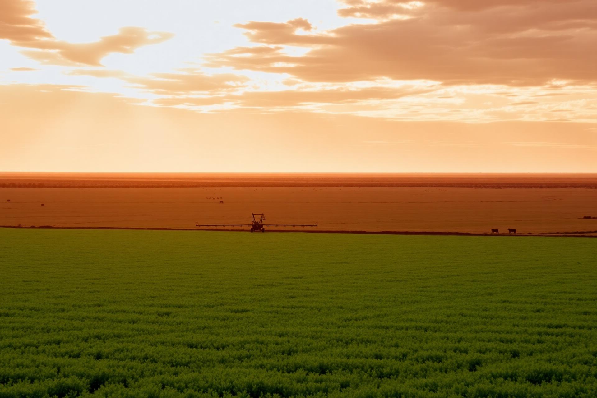 Namibian agricultural landscape at golden hour